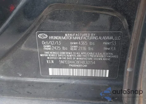 2014 Hyundai Sonata Gls from USA, damaged, VIN 5NPEB4AC8EH830154